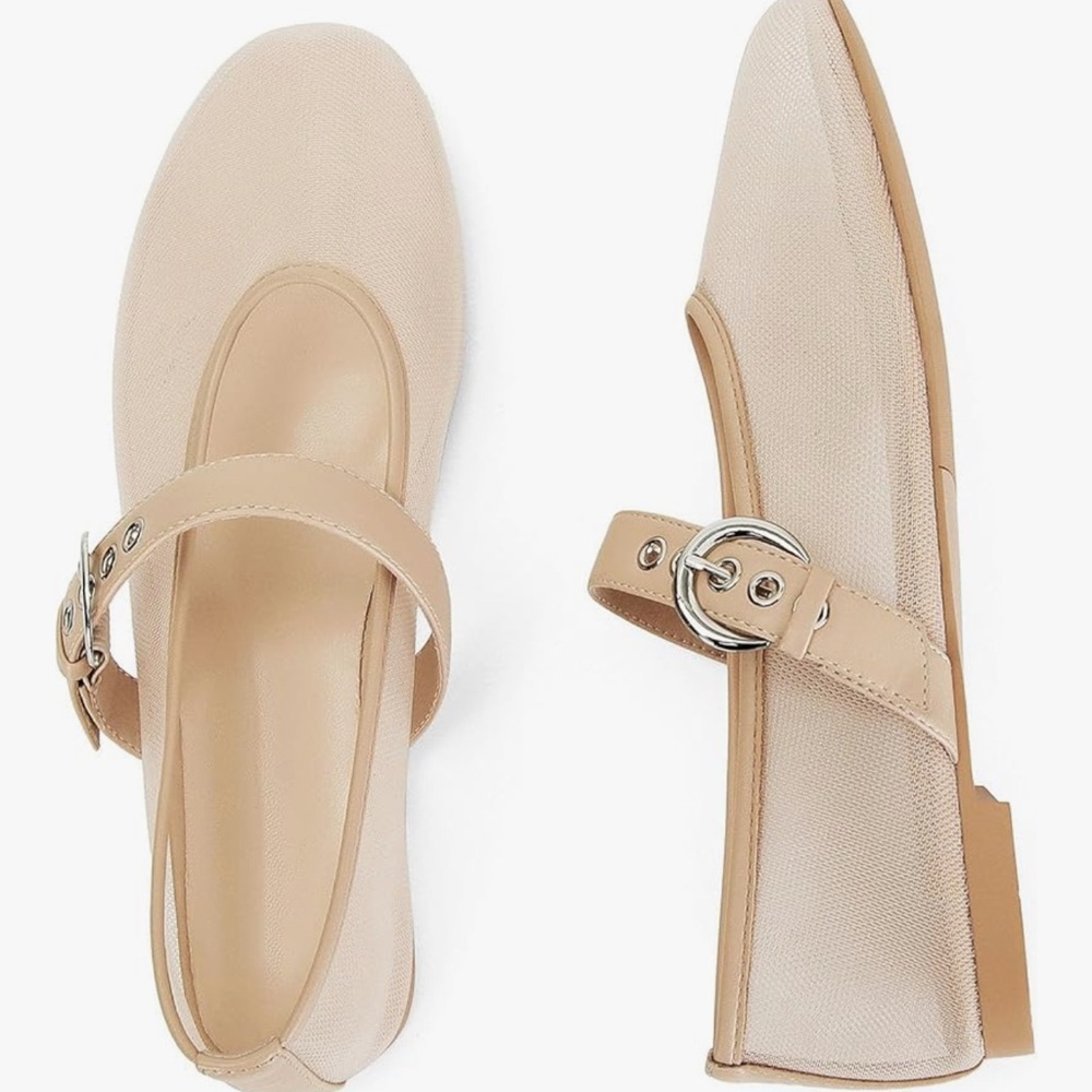 Beige Mary Jane Slingback Flats